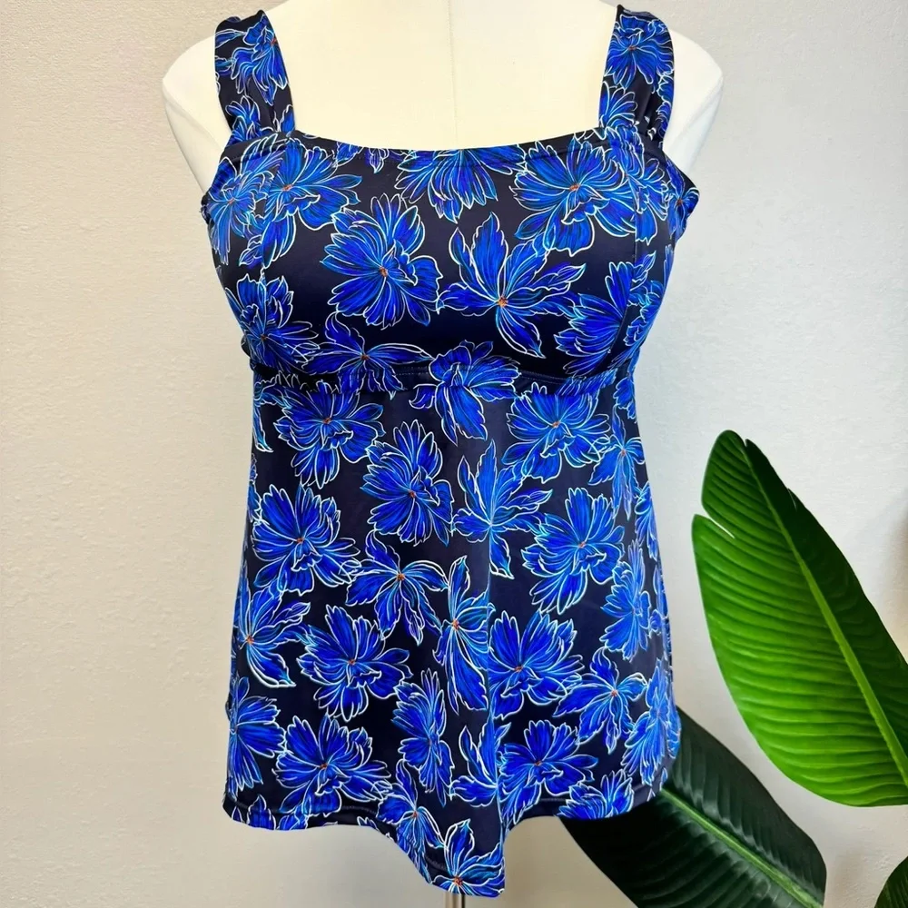 Swimsuits For All Dark Blue Floral Tankini Top - Size 16_3